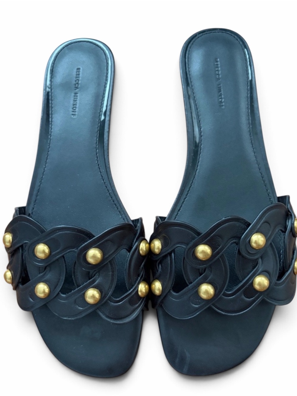 Rebecca Minkoff Black Stud-Accent Slide Sandals Women’s 8